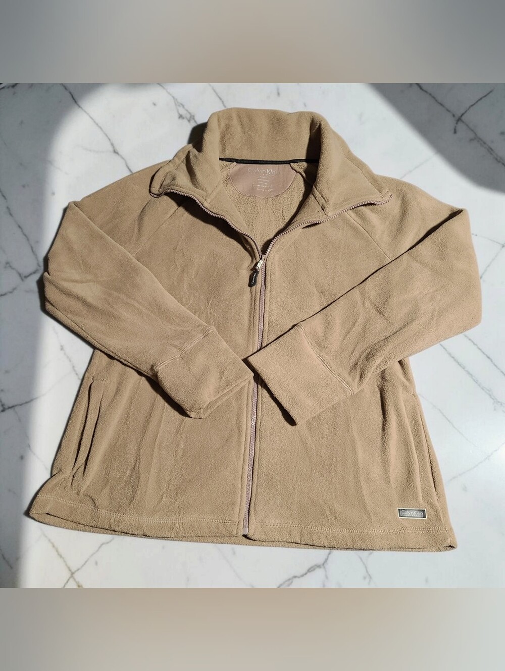 XL Calvin Klein Womens Tan Zip-Up Fleece Jacket